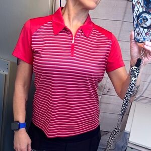 •🏌️‍♀️|•NIKE•| Fit Dry Golf Polo Shirt Pink w/ Stripes Short Sleeve Sz Medium